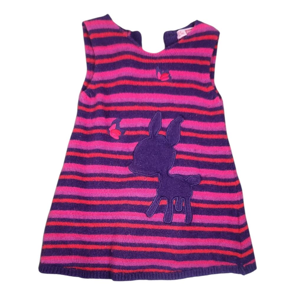 Lambs Wool Blend Animal Butterfly Applique Striped Slvless Dress 12 M Pink Blue